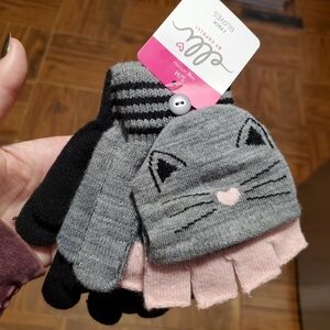 Capelli of New York Gray and Pink Cat Mittens